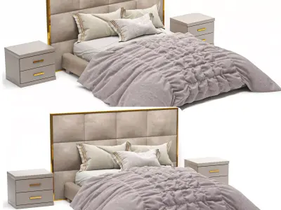 Bed-01 bed with headboard and two nightstands 3D model