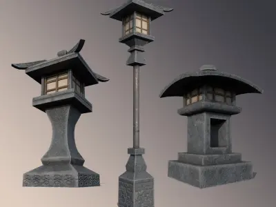 Japanese Stone Lanterns Low-poly 3D model get