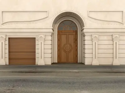 Classic wood  door and enetrance with travertin stone   3D model