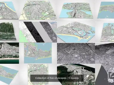 Collection of five cityscapes 3D Model Pack