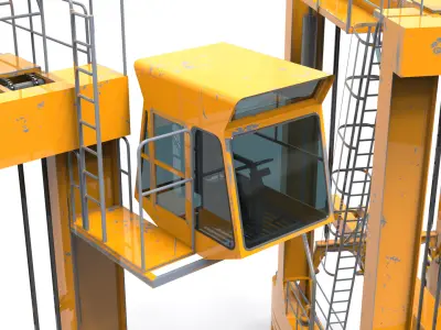 Realistic Crane and Shipping Container 3D Model 3D model