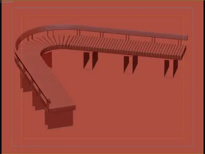 Curved Wooden Bench with Backrest for Public Spaces 3D model