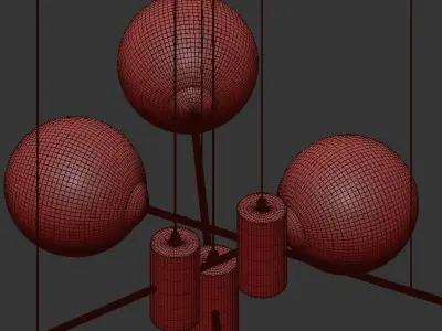 PULSAR chandelier with five balls hanging from ceiling 3D model