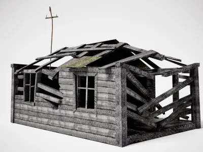 Wooden old burned house as1 Low-poly 3D model