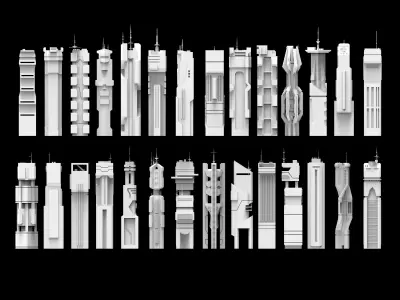 PACK SF FUTURISTIC SKYSCRAPERS  Low-poly 3D model