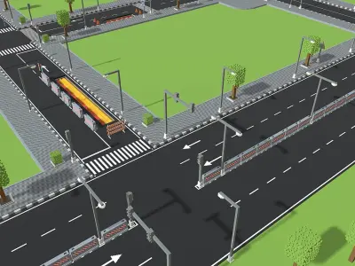 Voxel Road Sections And Signs Pack Low-poly 3D model