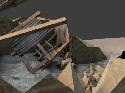 collapsed building with 4k pbr textures Low-poly 3D model