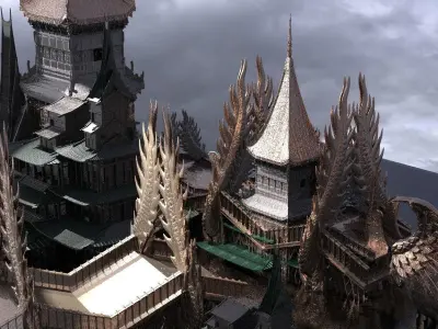 Samurai Dragon blood lines Emperor Bridge castle 3D model