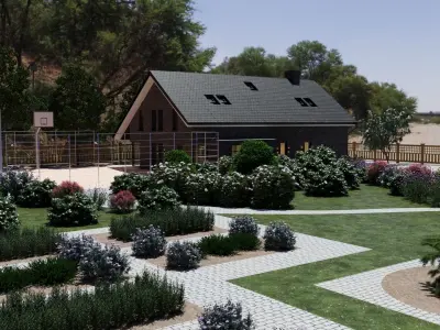 Highly detailed 3d scene of two Houses with garden landscape  3D model