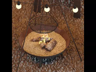 Fire pit and grill area 3D model