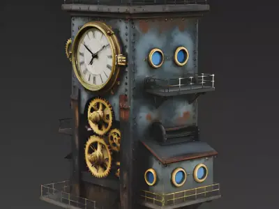 Vertical Steampunk Clocktower Home 3D Model Low-poly 3D model