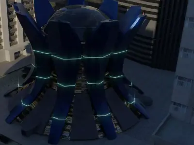 The Temple futuristic building in city 3D model