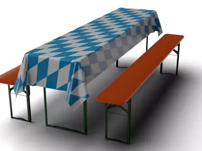 Decorated Bavarian Beerbench-Festzeltgarnitur-Bierbank and table 3D model