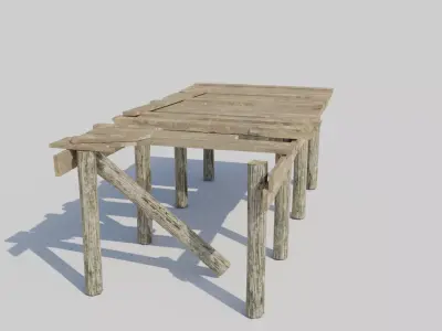 Old Broken Wooden Platform Low-poly 3D model