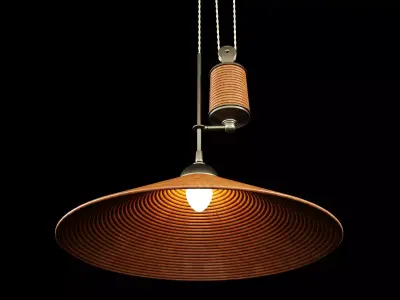 Rattan and brass potence ceiling lamp 3D model