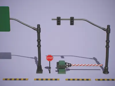 Stylized Road Props Pack  Low-poly 3D model