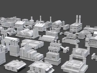 Low Poly Industrial Building Pack Of 70 -Game Ready -Untextured Low-poly 3D model