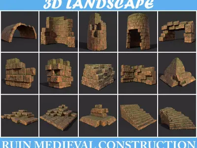 Low poly Terracotta Ruin Medieval Construction Low-poly 3D model