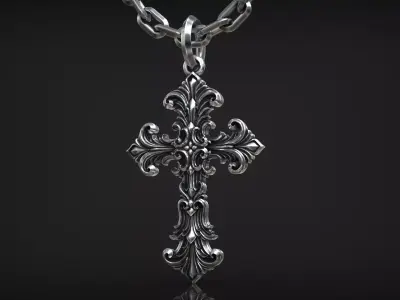 Gothic Ornamental Cross Medieval Royal Lily Pendant 3D print model