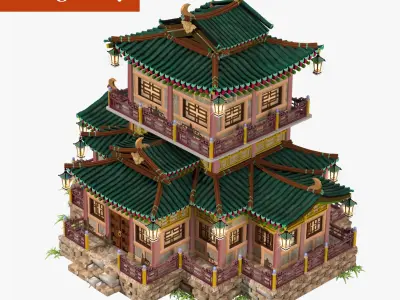 Japanese style house 3D model  high-poly 3D model