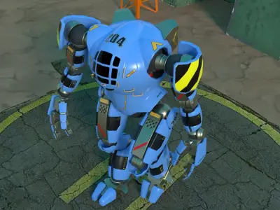 Fully rigged cartoon mecha Low-poly 3D model