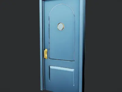 Blue door with round window 3D model