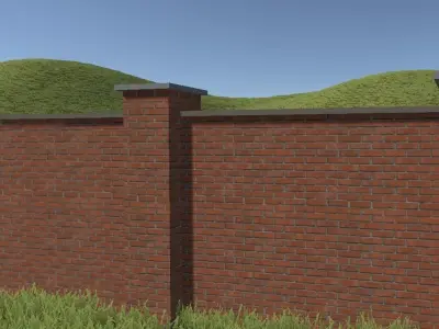 fence wooden in middle of grassy field Low-poly 3D model