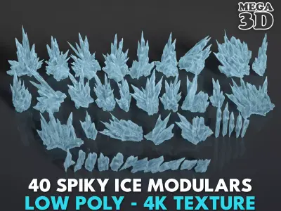 40 Low poly Spiky Ice Cave Modulars - 241002 Low-poly 3D model