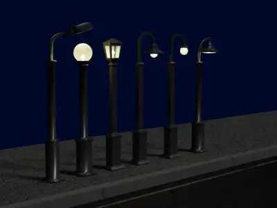 Low Poly Street Lamp Collection Low-poly 3D model