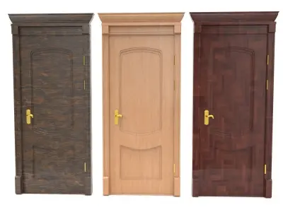 door set three wooden doors Low-poly 3D model