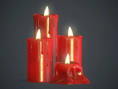 Red Candles PBR Game Ready Low-poly 3D model