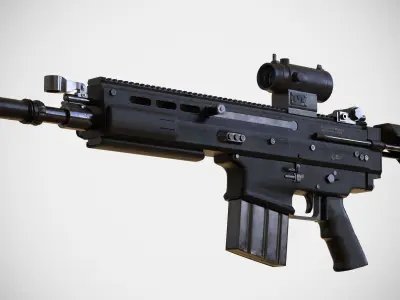 FN SCAR - H - QCB - With Attachments - Highly Detailed - PBR Low-poly 3D model