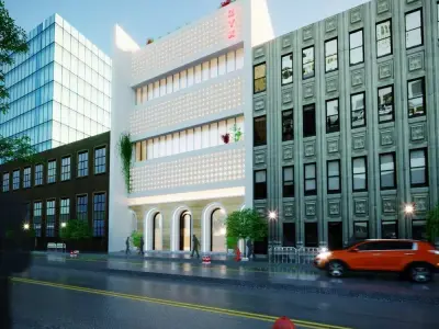 3d model Modern Three-Story Building Islamic Geometric Patterns Low-poly 3D model