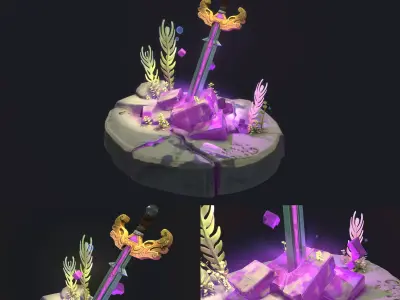 Underwater Stone Sword Low-poly 3D model