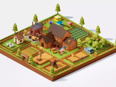 3d isometric lowpoly farmstead Low-poly 3D model