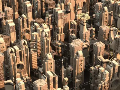 Futuristic city buildings 3D model