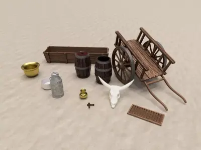 Western Diorama Props Bundle 1 - Hi-poly 3D print model