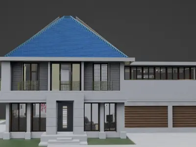 Blender Eevee Modern Mansion Low-poly 3D model Free low-poly 3D model