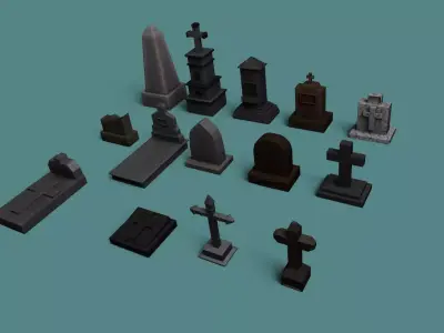 Cemetery Asset - Graveyard Tombs Low-poly 3D model