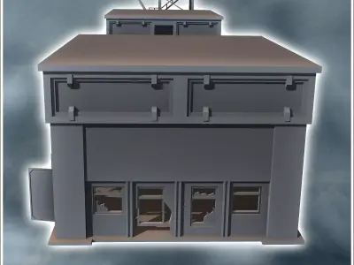 Double industrial buildings with central walkway and external st 3D print model