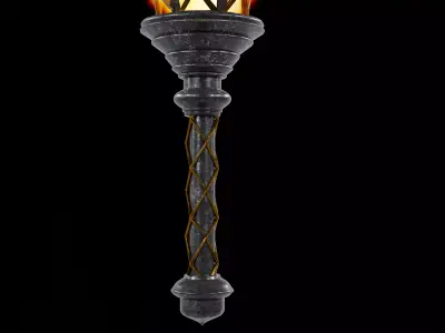 Medieval Fire Torch Game Ready 3D Model 3D model
