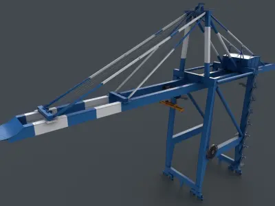 PBR Quayside Container Crane V2 - Blue Light Low-poly 3D model