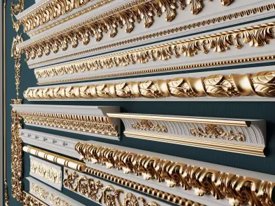 Baroque Gold Decorative Molding Collection Low-poly 3D model