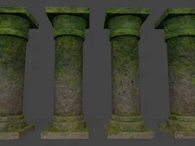pillar set mossy pillars Low-poly 3D model