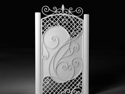 Wrought Iron Gate with Decorative Scrollwork 3D model