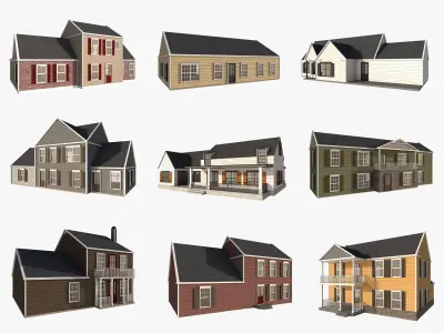 Classical American Houses Collection Low-poly 3D model