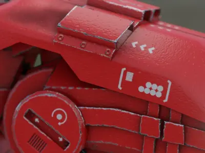 red sci-fi flying Surveillance robot helper with face display Low-poly 3D model