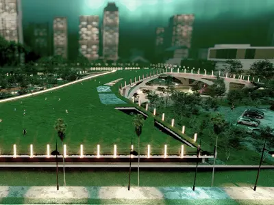 Organic architecture park  landscapewith 3d grass free concept 3D model