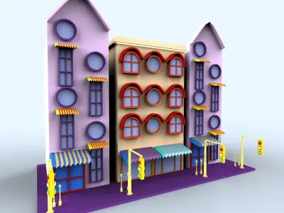Cartoon building Street  Low-poly 3D model