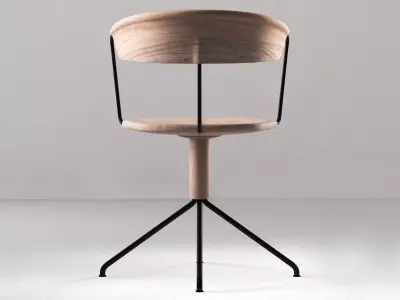 Uncino chair with metal frame and wooden seat 3D model